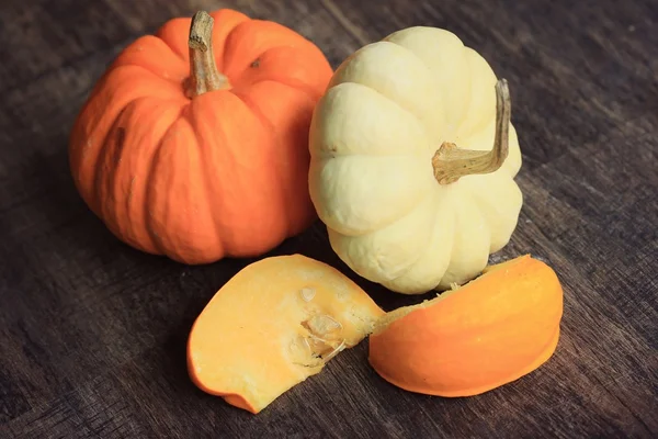 Fancy pumpkins white and orange Stock Picture