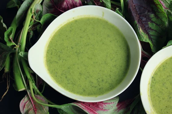 Špenátová polévka a čerstvé — Stock fotografie