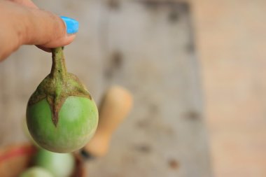 ahşap üzerinde taze patlıcan