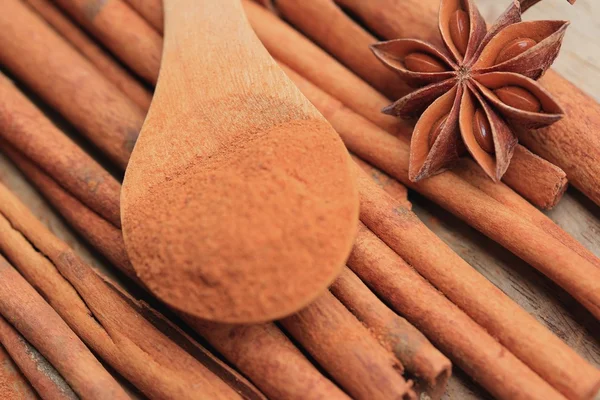 Cinnamon powder with strick — Stock Photo, Image