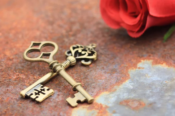 ancient old key and rose