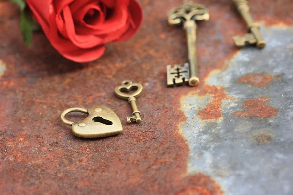 ancient old key and rose