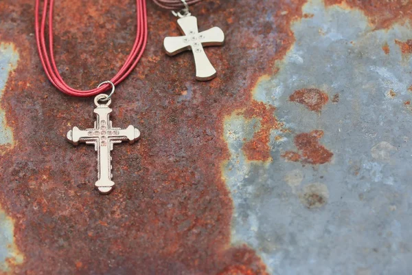 Cross on zinc background — Stock Photo, Image