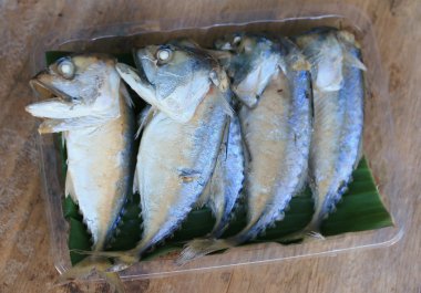  ahşap üzerinde taze uskumru