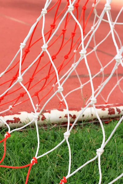 Närbild fotboll nät mål fotboll — Stockfoto