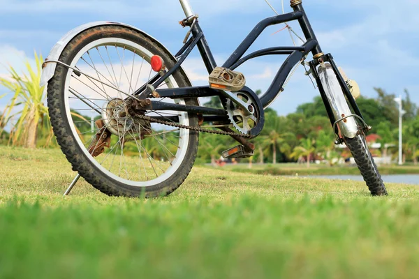 在绿草上骑自行车 — 图库照片