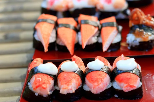 Japanese sushi - sushi egg, shrimp, crab stick, seaweed. — Stock Photo, Image