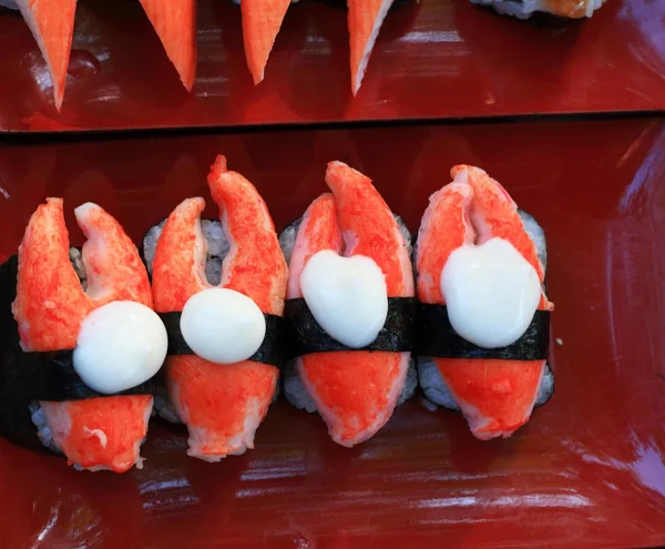 Japanese sushi - sushi egg, shrimp, crab stick, seaweed. — Stock Photo, Image