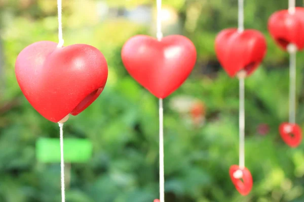 Coeur rouge décoratif dans le jardin — Photo