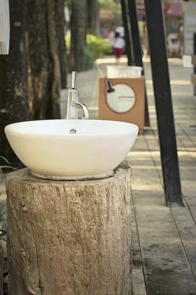 White public sinks with wash hands — Stock Photo, Image