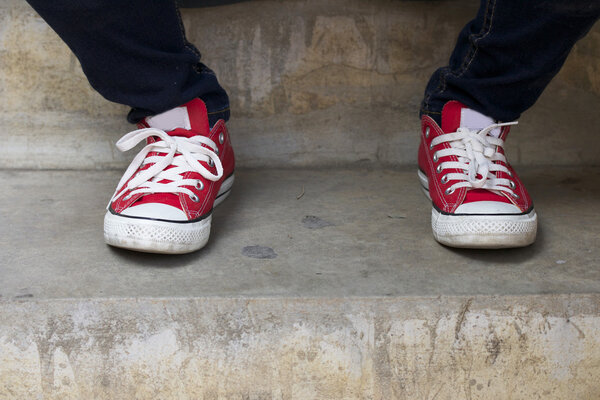 red sneakers