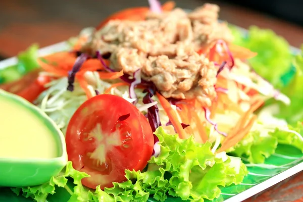 Thunfischsalat auf Salat und Sahnesoße — Stockfoto
