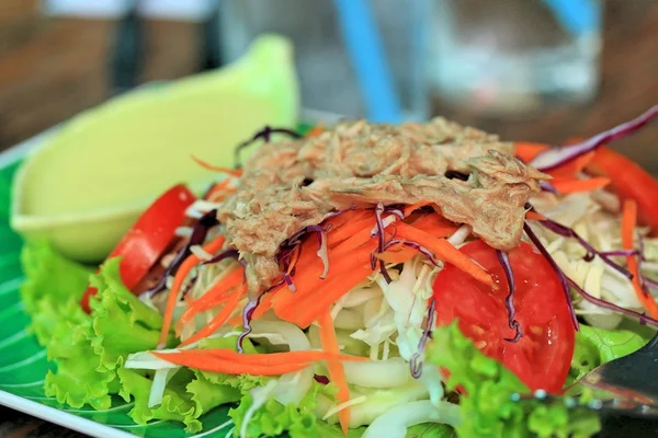 Ensalada de atún con lechuga y salsa de crema — Foto de Stock