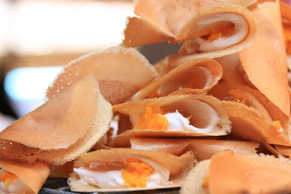 Close up of thai crispy pancake krim crepes — Stok Foto