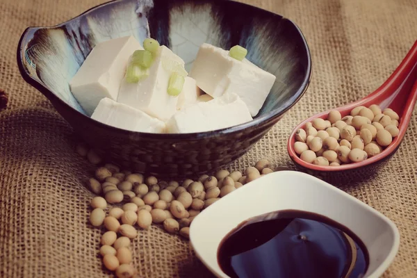 Japonské tofu a sójové boby — Stock fotografie