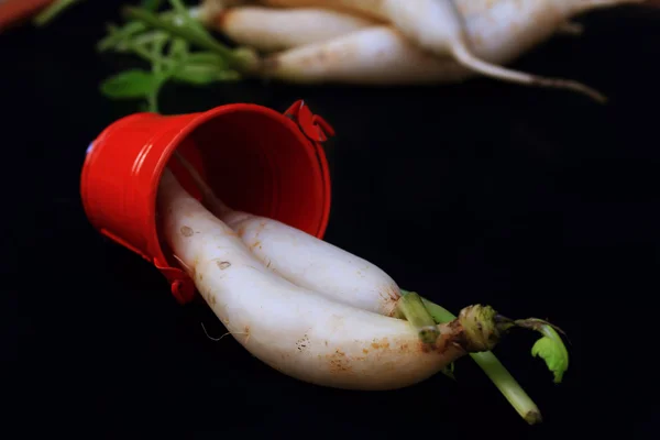 Radish on black background. — Stock Photo, Image