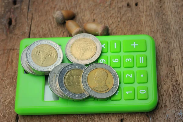 Thailand bath coins on a wooden vintage — Stock Photo, Image