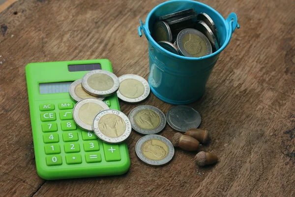 Thailand bath coins on a wooden vintage — Stock Photo, Image