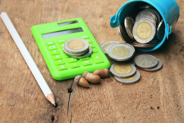 Thailand bath coins on a wooden vintage — Stock Photo, Image