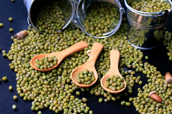 Green beans dried on black background — Stock Photo, Image