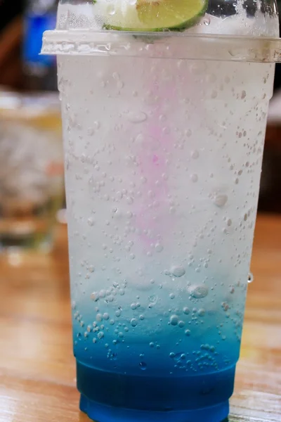mix blue water soda with lemon