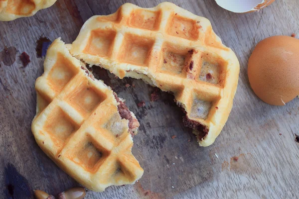 Tasty sweet waffle with red bean — Stock Photo, Image