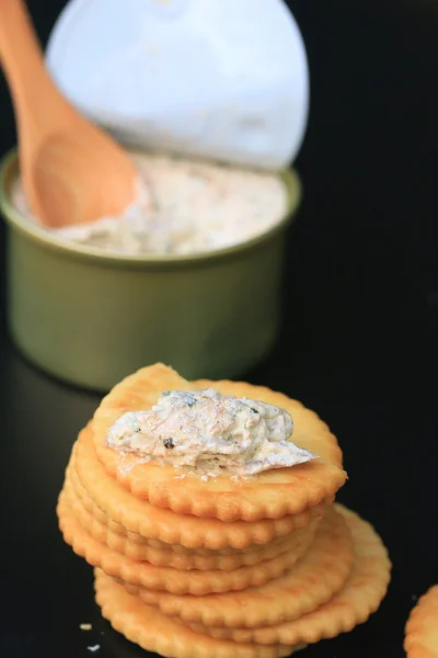 Tasty tuna crackers — Stock Photo, Image