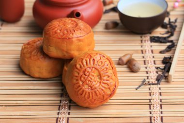 Festival moon pasta ve sıcak çay - Çin kek