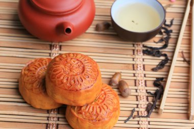 Festival moon pasta ve sıcak çay - Çin kek