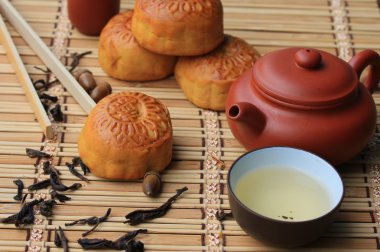 Festival moon pasta ve sıcak çay - Çin kek