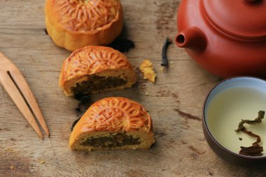 Festival moon pasta ve sıcak çay - Çin kek