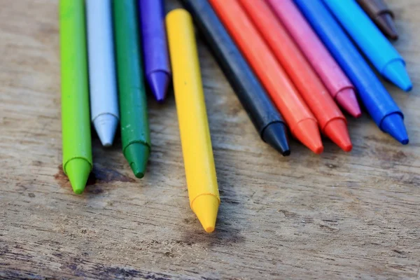 Wax crayons on wood vintage — Stock Photo, Image