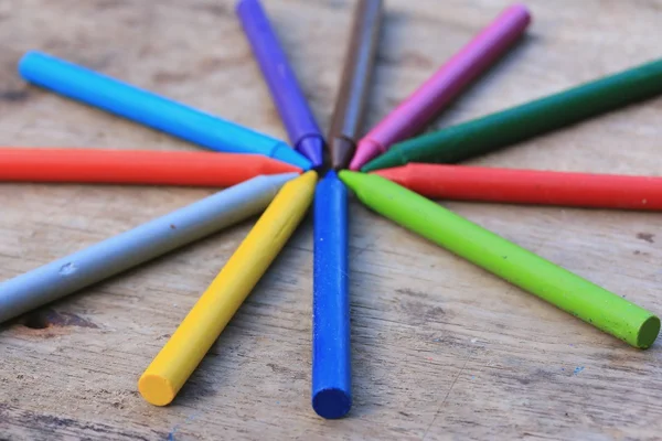 Wax crayons on wood vintage — Stock Photo, Image