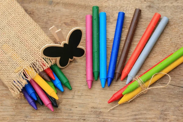 Wax crayons on wood vintage — Stock Photo, Image