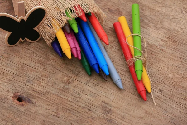 Wax crayons on wood vintage — Stock Photo, Image