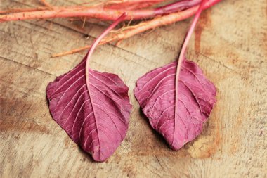 ahşap bir vintage üzerinde kırmızı ıspanak