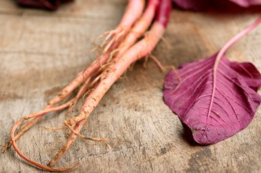 ahşap bir vintage üzerinde kırmızı ıspanak