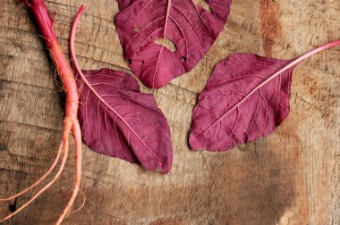 ahşap bir vintage üzerinde kırmızı ıspanak