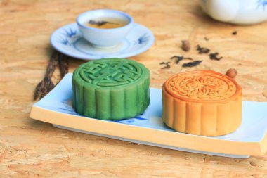 Festival moon pasta ve sıcak çay - Çin kek