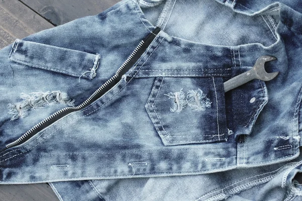 Vintage jeans fundo e ferramentas — Fotografia de Stock