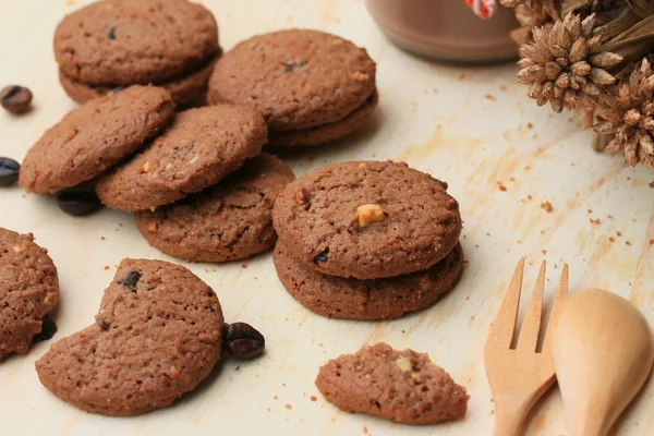 Čokoláda čip cookies a kakaa — Stock fotografie