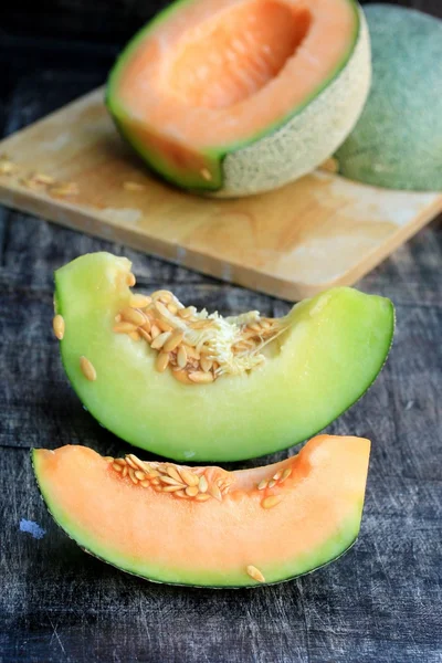 Mistura de melão verde e laranja fresco — Fotografia de Stock