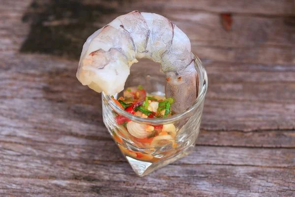 Shrimp cocktail with glass — Stock Photo, Image