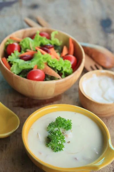 Suppe mit Gemüsesalat — Stockfoto