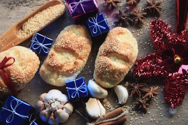 Brot Knoblauch Sesam Yule — Stockfoto