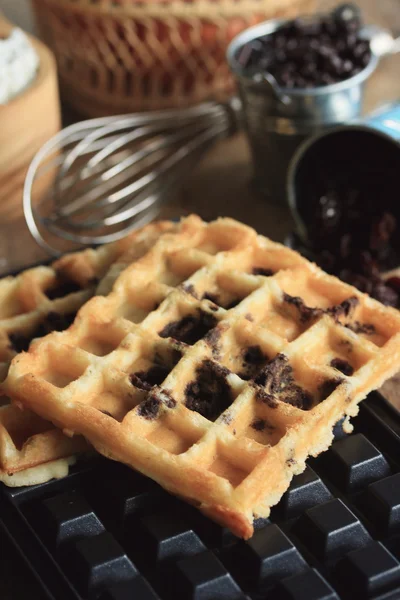 Tasty waffle with cooking — Stock Photo, Image