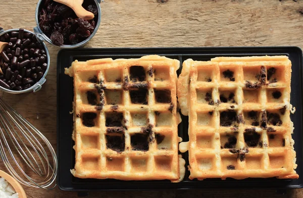 Tasty waffle with cooking — Stock Photo, Image