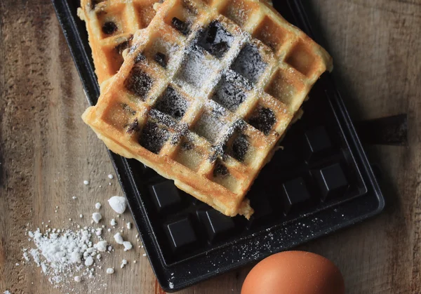 Tasty waffle with cooking — Stock Photo, Image