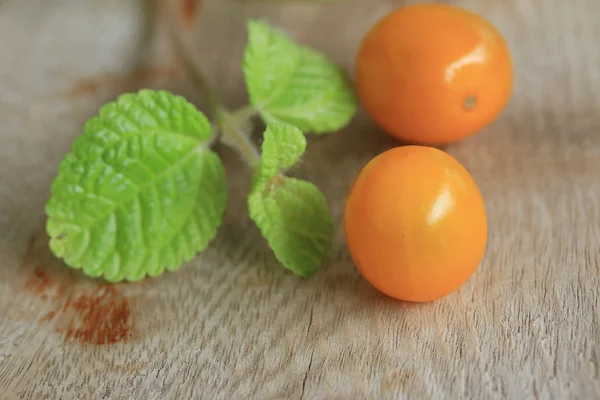 Tomates jaunes aux feuilles de menthe — Photo