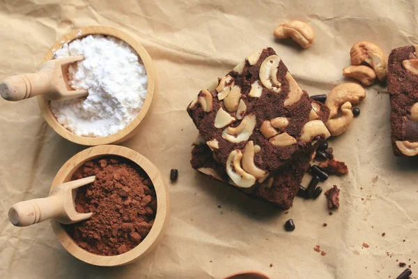 Chocolate brownie with cashew nuts — Stock Photo, Image